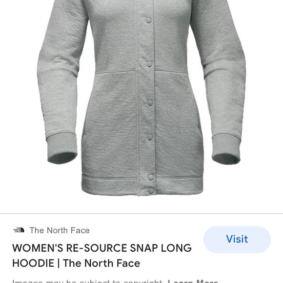 the North Face snap up coat size S grey “re-source long snap hoodie” - Picture 3 of 6